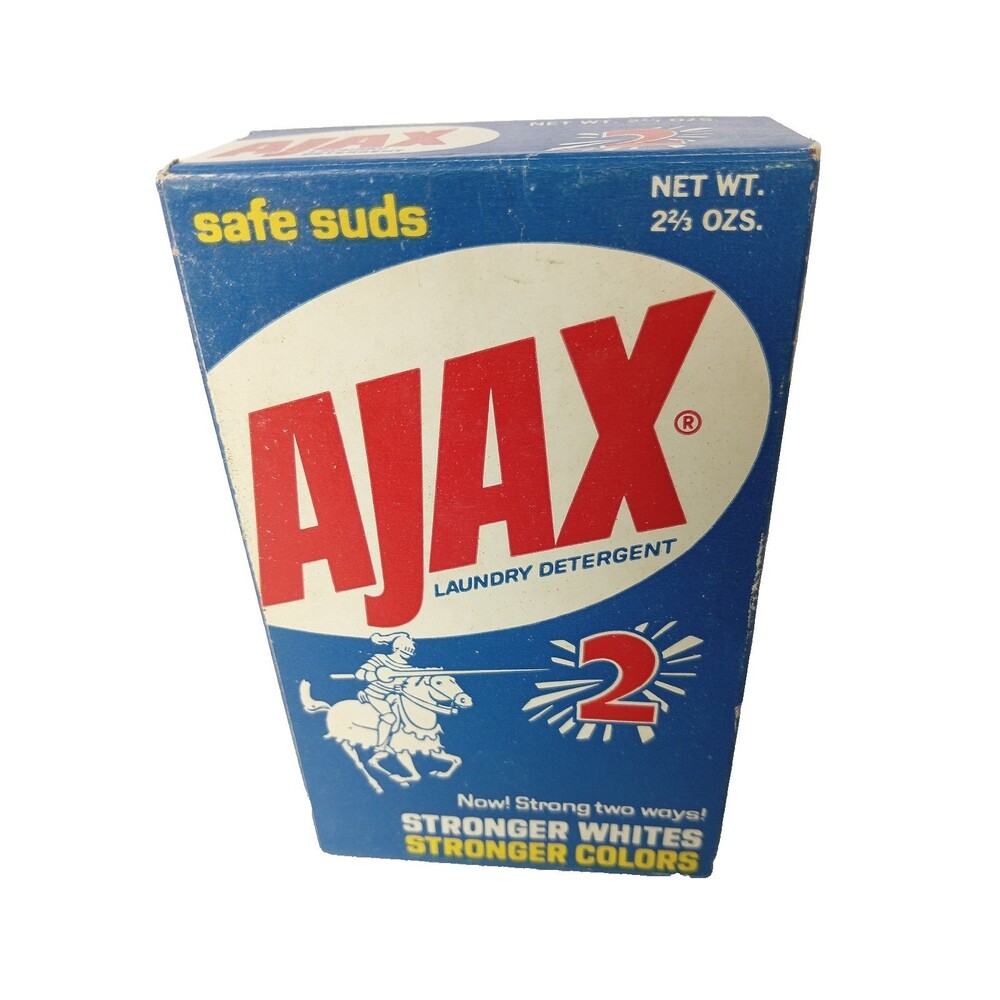 Vtg AJAX Laundromat Vending Box 2 2/3 Oz UNOPENED FULL White Knight